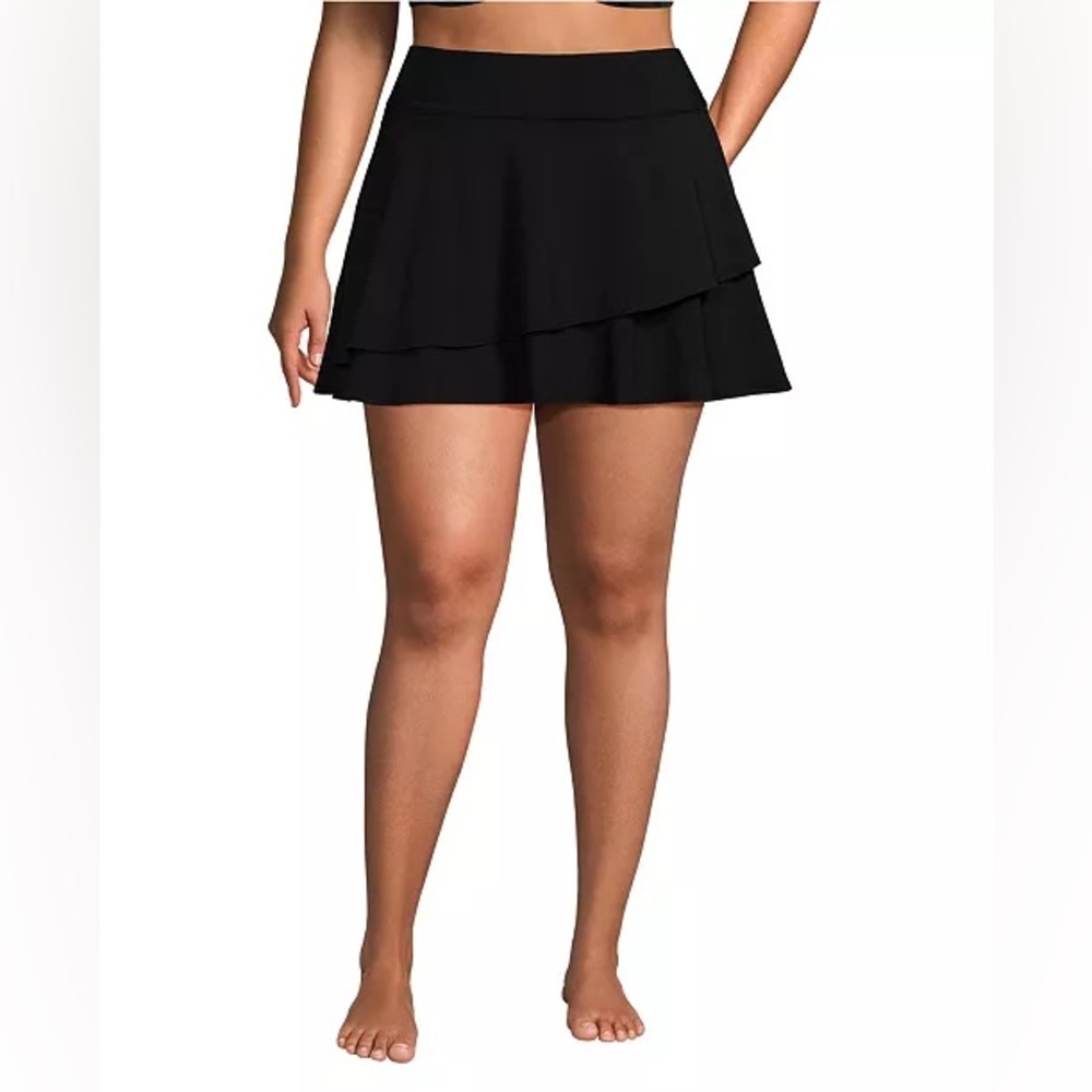 NWT Lands End Plus Size High Waisted Tulip Hem Swim Skort Black Size 2X